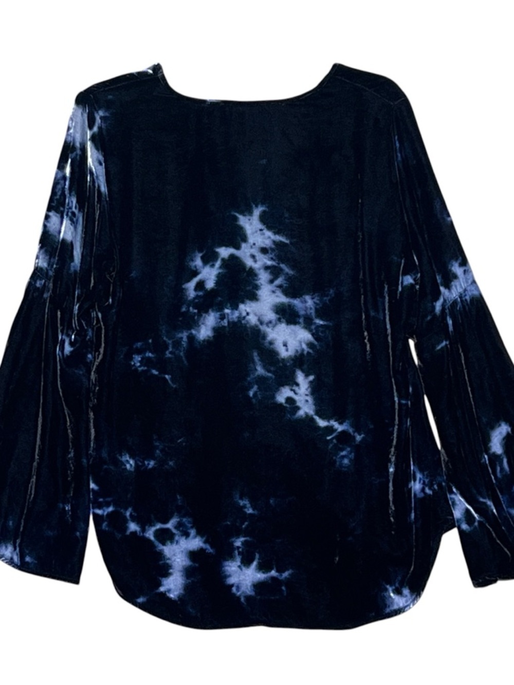 FIFTEEN TWENTY Silk Blend Velvet Tie-Dye Bell Sleeve Tunic Top Blue Medium - Picture 3 of 10